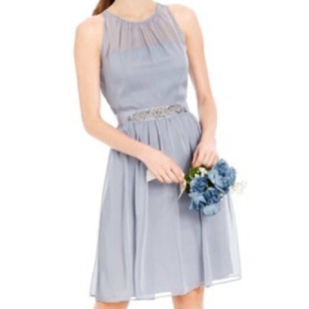 🕊ADRIANNA PAPELL🕊BELTED CHIFFON HALTER DRE…